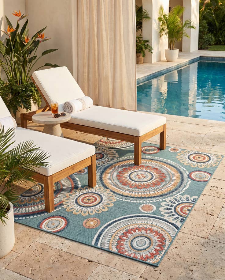Detail image of 4' 5 x 6' Easy-Clean Botanical Indoor / Outdoor Rug