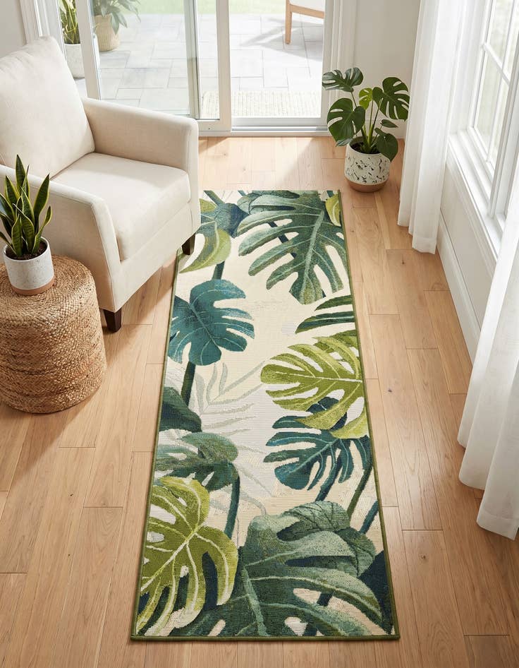 Detail image of 2' x 6' Easy-Clean Botanical Indoor / Outdoor Runner Rug