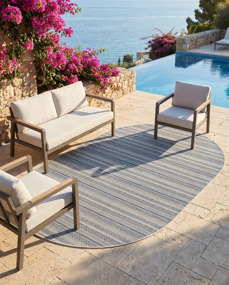 Detail image of 5' 3 x 8' Easy-Clean Striped Indoor / Outdoor Oval Rug