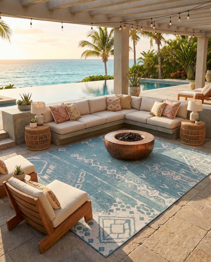 Detail image of 13' x 13' Easy-Clean Bohemian Indoor / Outdoor Square Rug