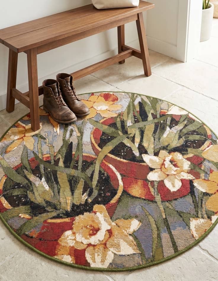 Detail image of 3' x 3' Easy-Clean Botanical Indoor / Outdoor Round Rug
