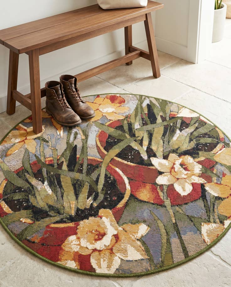 Detail image of 3' x 3' Easy-Clean Botanical Indoor / Outdoor Round Rug