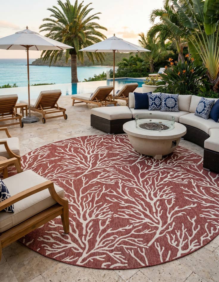 Detail image of 13' x 13' Easy-Clean Coastal Indoor / Outdoor Round Rug