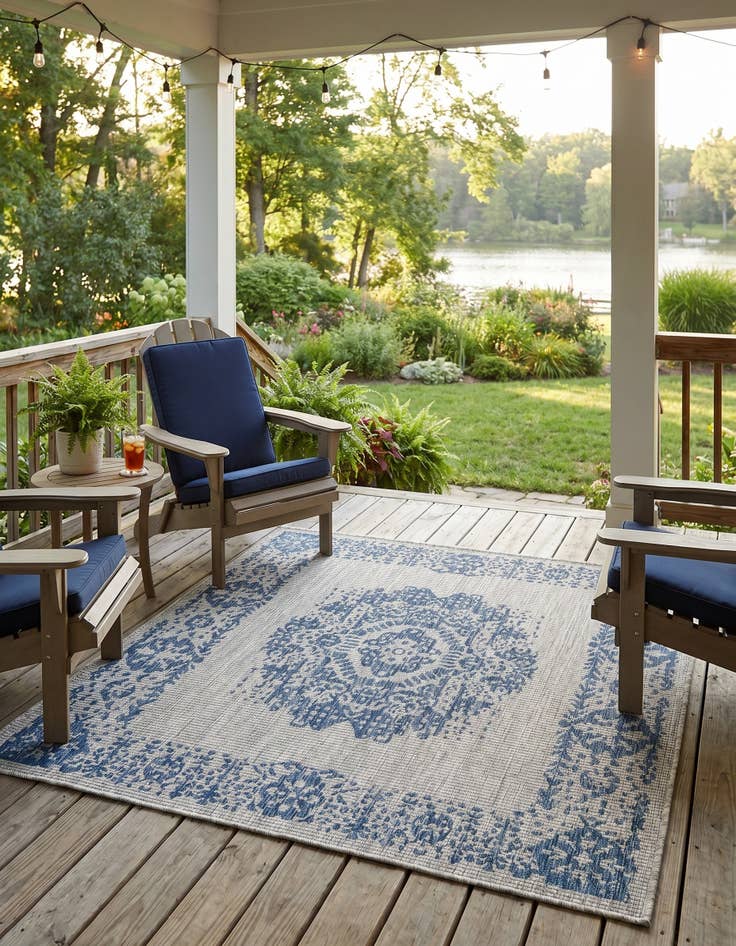 Detail image of 5' 3 x 5' 3 Easy-Clean Traditional Indoor / Outdoor Square Rug
