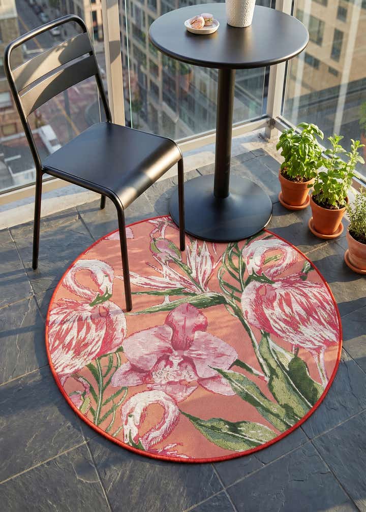 3' x 3' Easy-Clean Botanical Indoor / Outdoor Round Rug