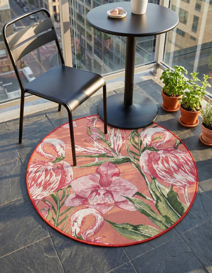 Detail image of 3' x 3' Easy-Clean Botanical Indoor / Outdoor Round Rug