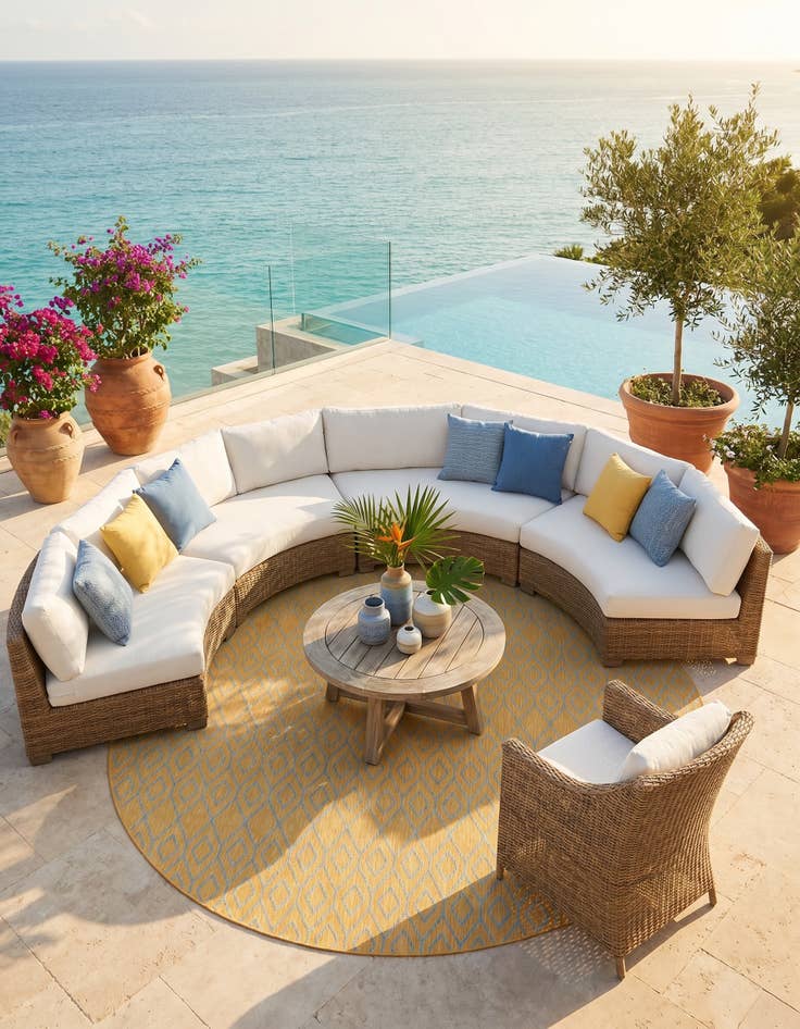 Detail image of 13' x 13' Easy-Clean Jill Zarin Turks and Caicos Indoor / Outdoor Round Rug