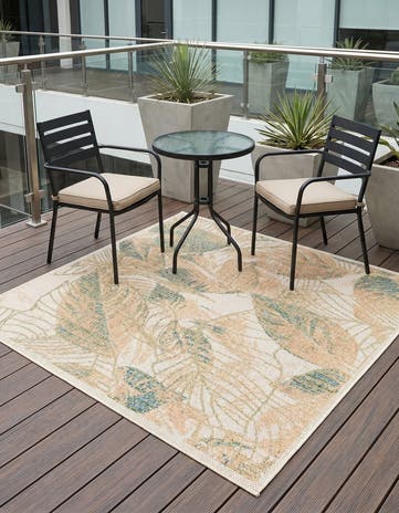 Ivory Easy-Clean Baja Indoor / Outdoor Square Rug