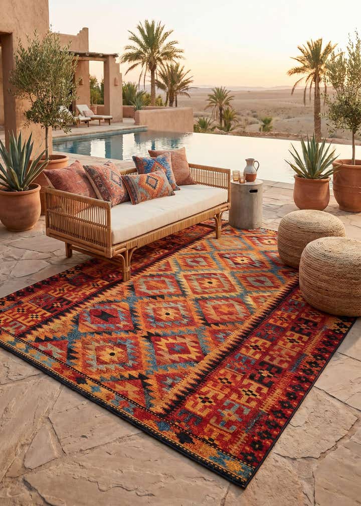 9' x 12' Easy-Clean Tribal Indoor / Outdoor Rug