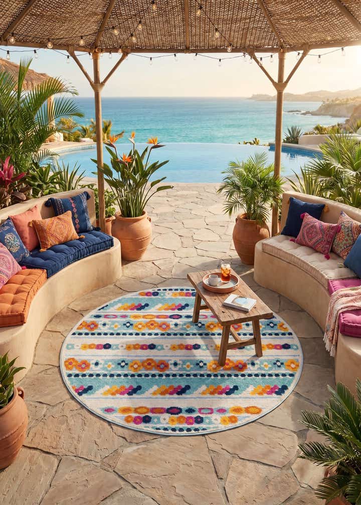 5' 3 x 5' 3 Easy-Clean Aruba Indoor / Outdoor Round Rug