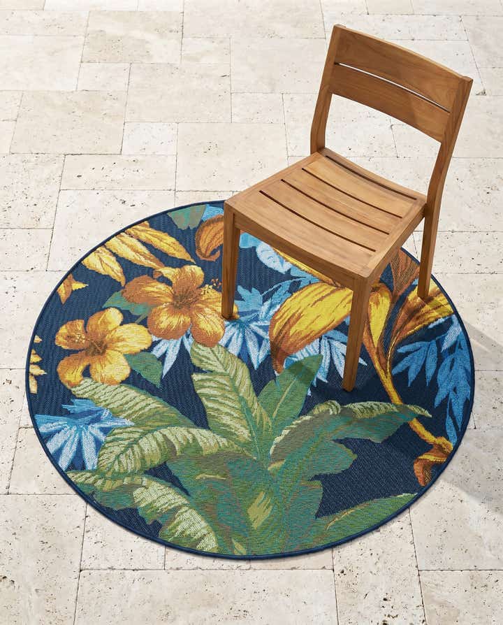 3' x 3' Easy-Clean Botanical Indoor / Outdoor Round Rug