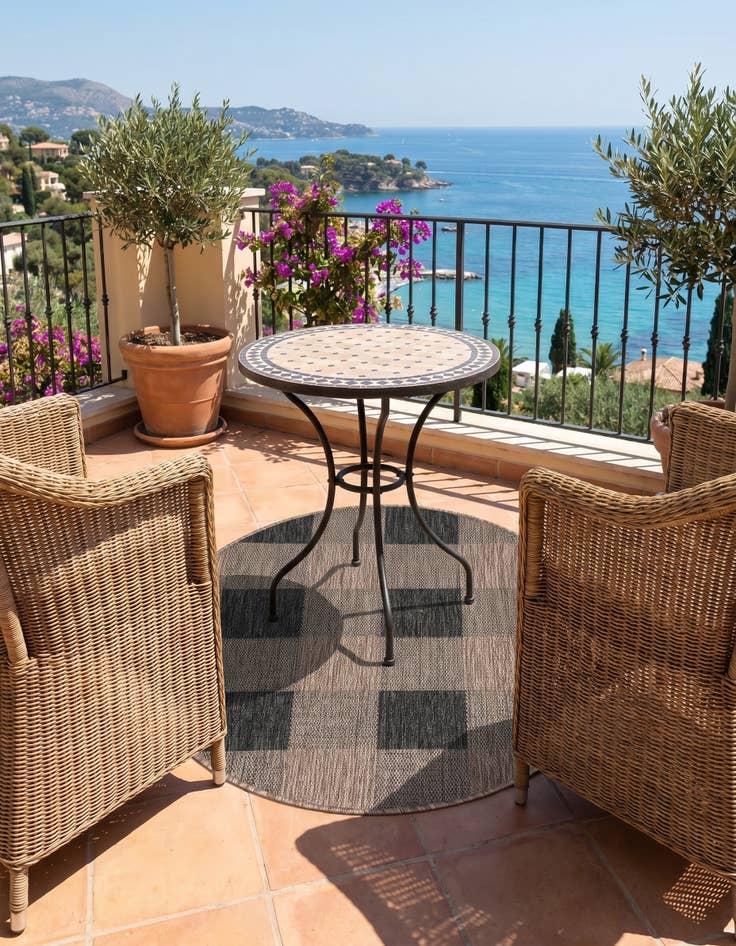 Detail image of 3' x 3' Easy-Clean Checkered Indoor / Outdoor Round Rug