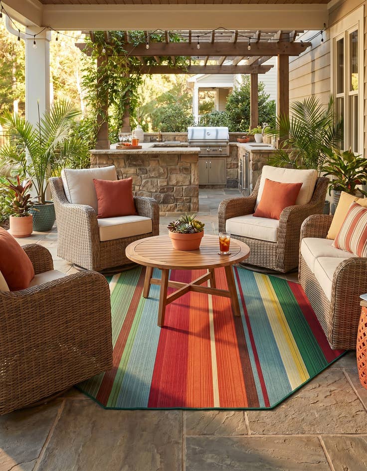 Detail image of 5' 3 x 5' 3 Easy-Clean Modern Indoor / Outdoor Octagon Rug