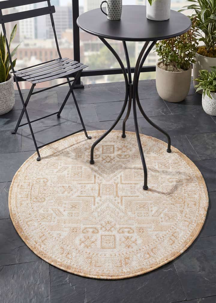 3' x 3' Easy-Clean Aztec Indoor / Outdoor Round Rug