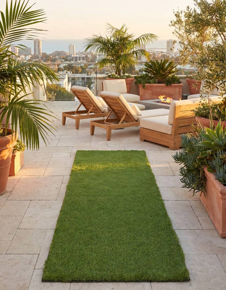 Detail image of 2' 7 x 8' Easy-Clean Grass Indoor / Outdoor Runner Rug