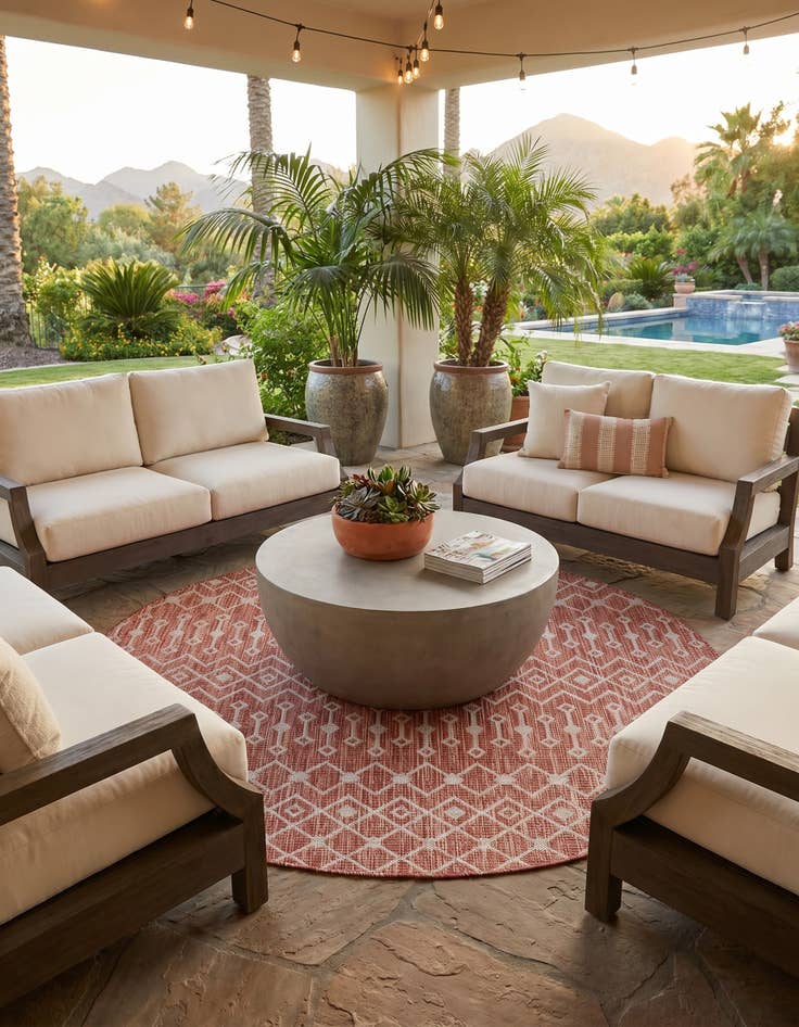 Detail image of 5' 3 x 5' 3 Easy-Clean Trellis Indoor / Outdoor Round Rug