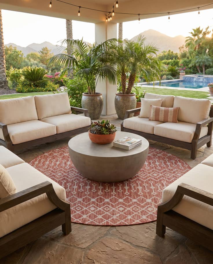 Detail image of 5' 3 x 5' 3 Easy-Clean Trellis Indoor / Outdoor Round Rug