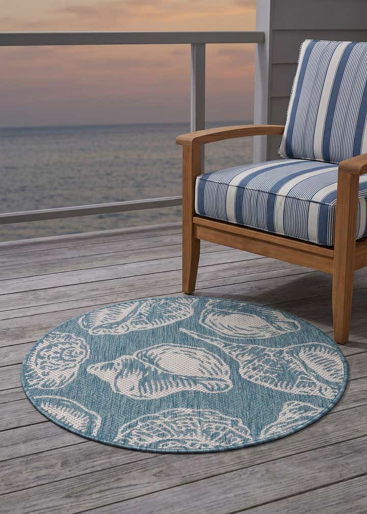 3' x 3' Easy-Clean Coastal Indoor / Outdoor Round Rug