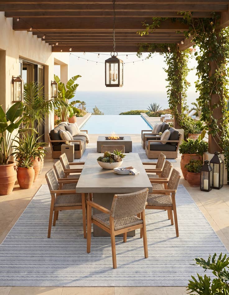 Detail image of 10' x 14' Easy-Clean Striped Indoor / Outdoor Rug