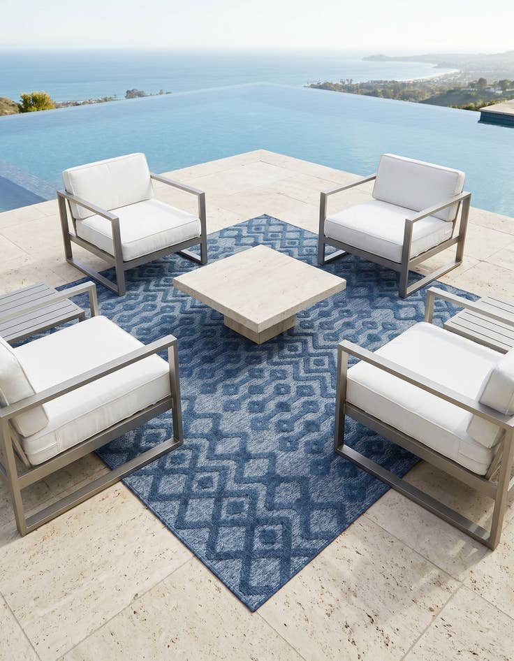 Detail image of 7' 10 x 7' 10 Easy-Clean Trellis Textured Indoor / Outdoor Square Rug