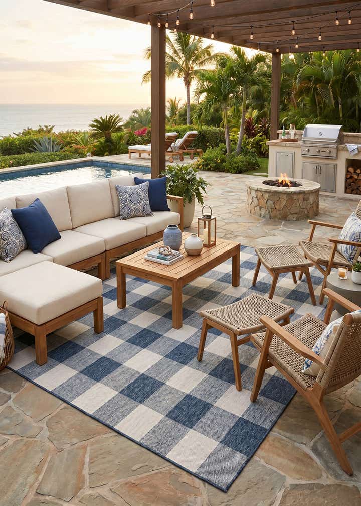 7' 10 x 10' Easy-Clean Checkered Indoor / Outdoor Rug