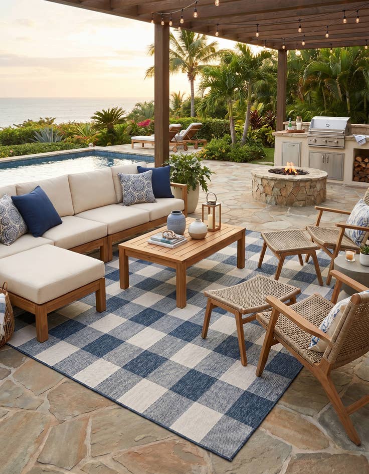 Detail image of 7' 10 x 10' Easy-Clean Checkered Indoor / Outdoor Rug