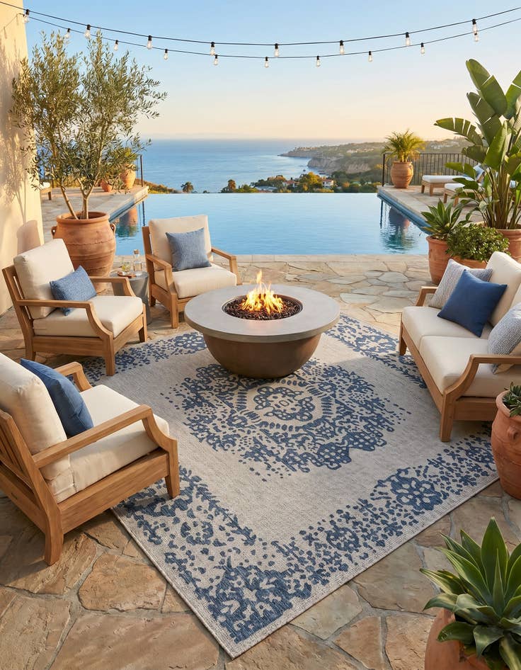 Detail image of 10' x 10' Easy-Clean Traditional Indoor / Outdoor Square Rug