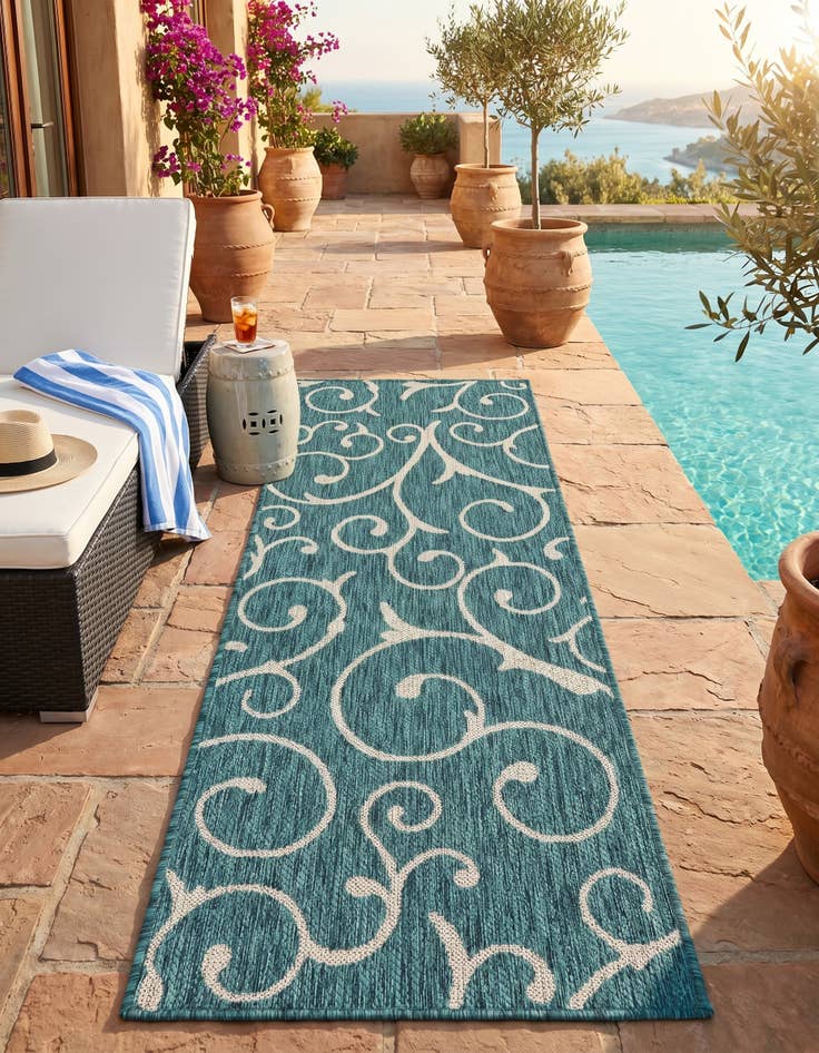Detail image of 2' x 6' Easy-Clean Botanical Indoor / Outdoor Runner Rug