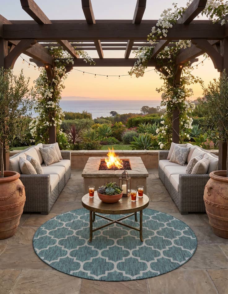 Detail image of 6' x 6' Easy-Clean Trellis Indoor / Outdoor Round Rug