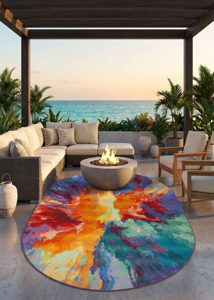 5' 3 x 8' Easy-Clean Modern Indoor / Outdoor Oval Rug