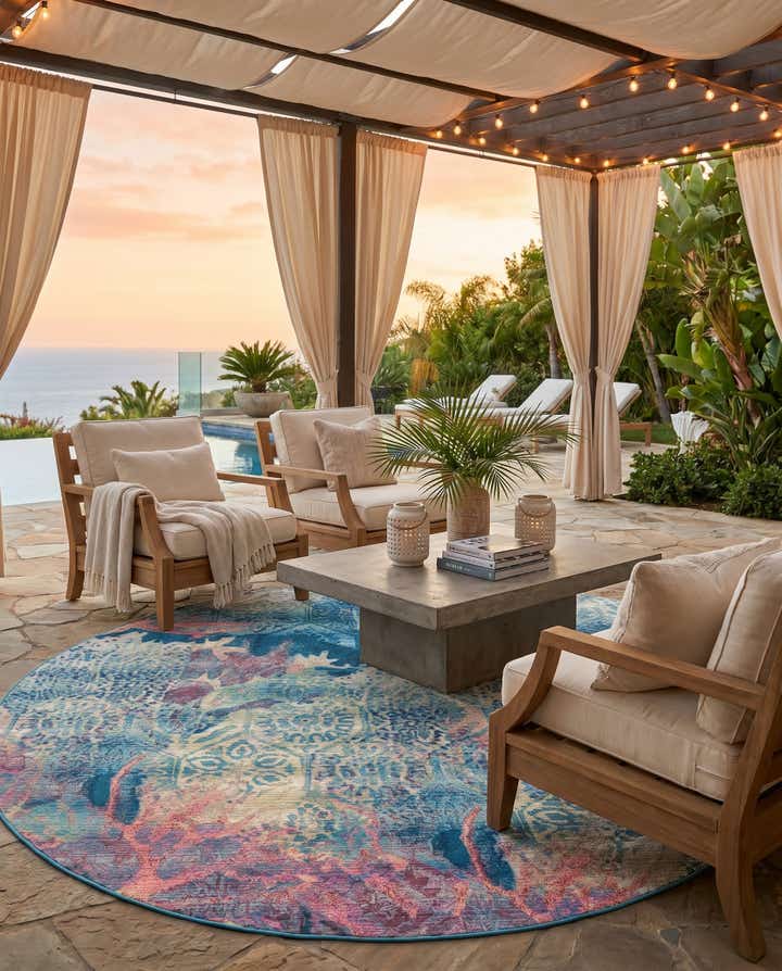 7' 10 x 7' 10 Easy-Clean Coastal Indoor / Outdoor Round Rug