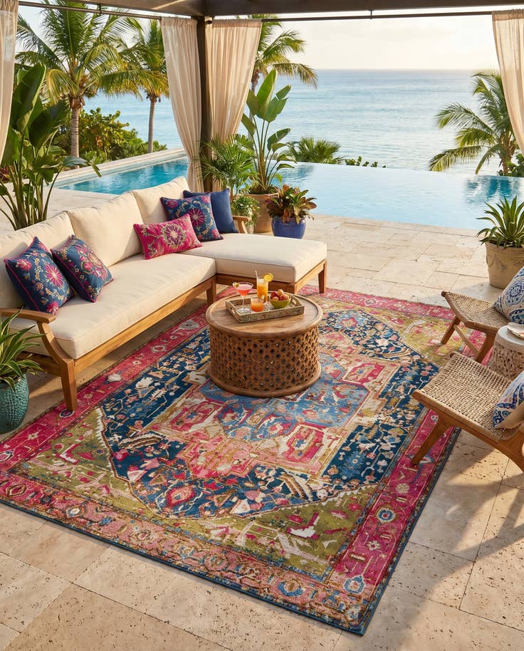 Detail image of 5' 3 x 8' Easy-Clean Traditional Indoor / Outdoor Rug