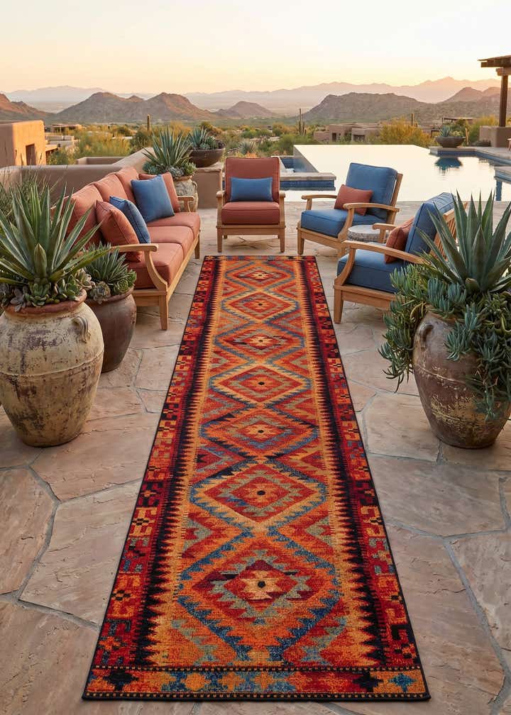 2' 7 x 11' Easy-Clean Tribal Indoor / Outdoor Runner Rug