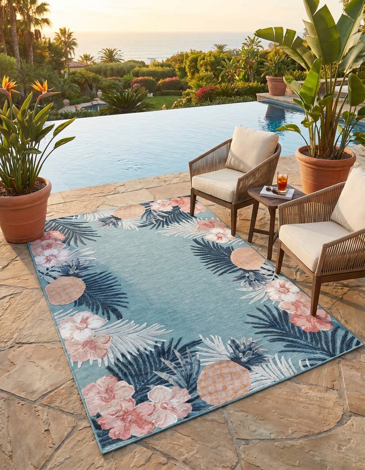 Detail image of 5' 2 x 8' Easy-Clean Botanical Indoor / Outdoor Rug