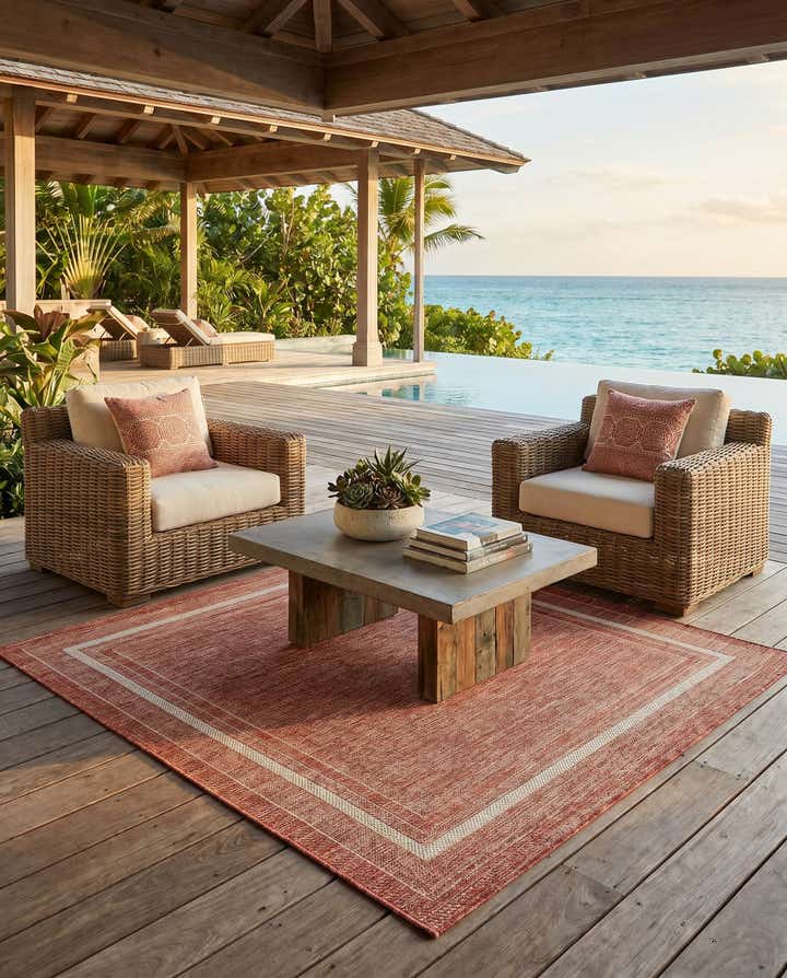 5' 3 x 5' 3 Easy-Clean Border Indoor / Outdoor Square Rug