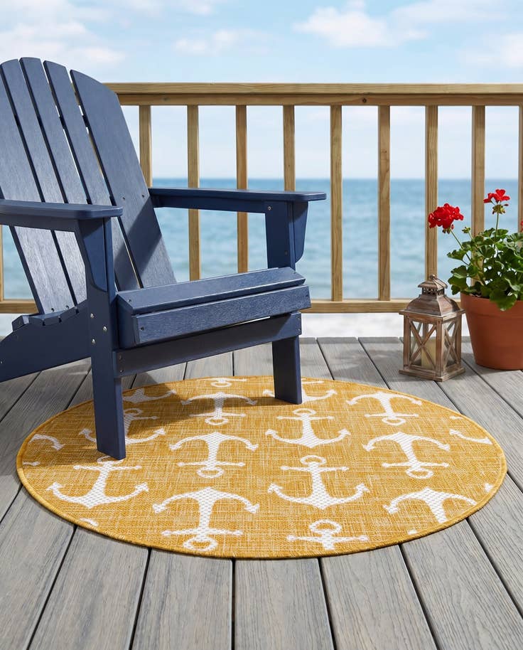 Detail image of 3' x 3' Easy-Clean Coastal Indoor / Outdoor Round Rug