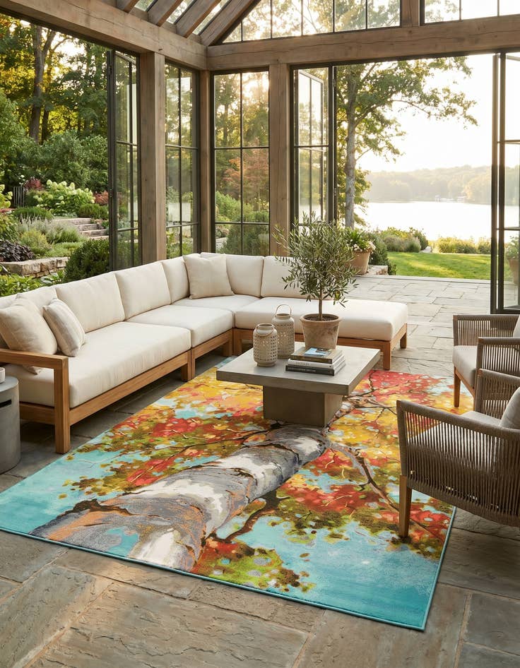 Detail image of 9' x 12' Easy-Clean Botanical Indoor / Outdoor Rug