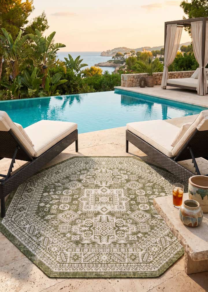5' 3 x 5' 3 Easy-Clean Aztec Indoor / Outdoor Octagon Rug