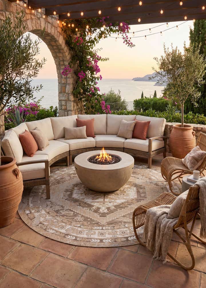 13' x 13' Easy-Clean Traditional Indoor / Outdoor Round Rug