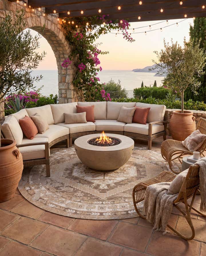 13' x 13' Easy-Clean Traditional Indoor / Outdoor Round Rug