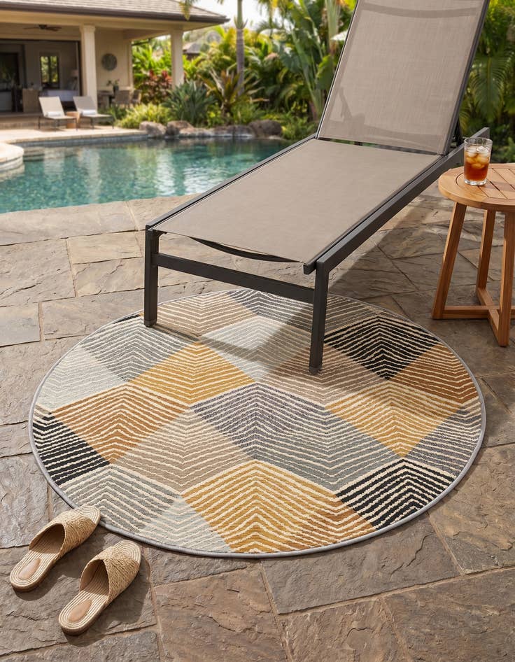 Detail image of 3' x 3' Easy-Clean Modern Indoor / Outdoor Round Rug