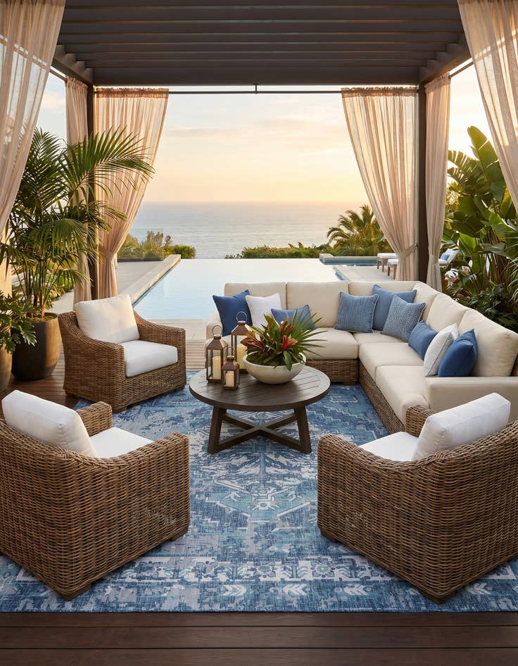 Detail image of 13' x 13' Easy-Clean Traditional Indoor / Outdoor Square Rug