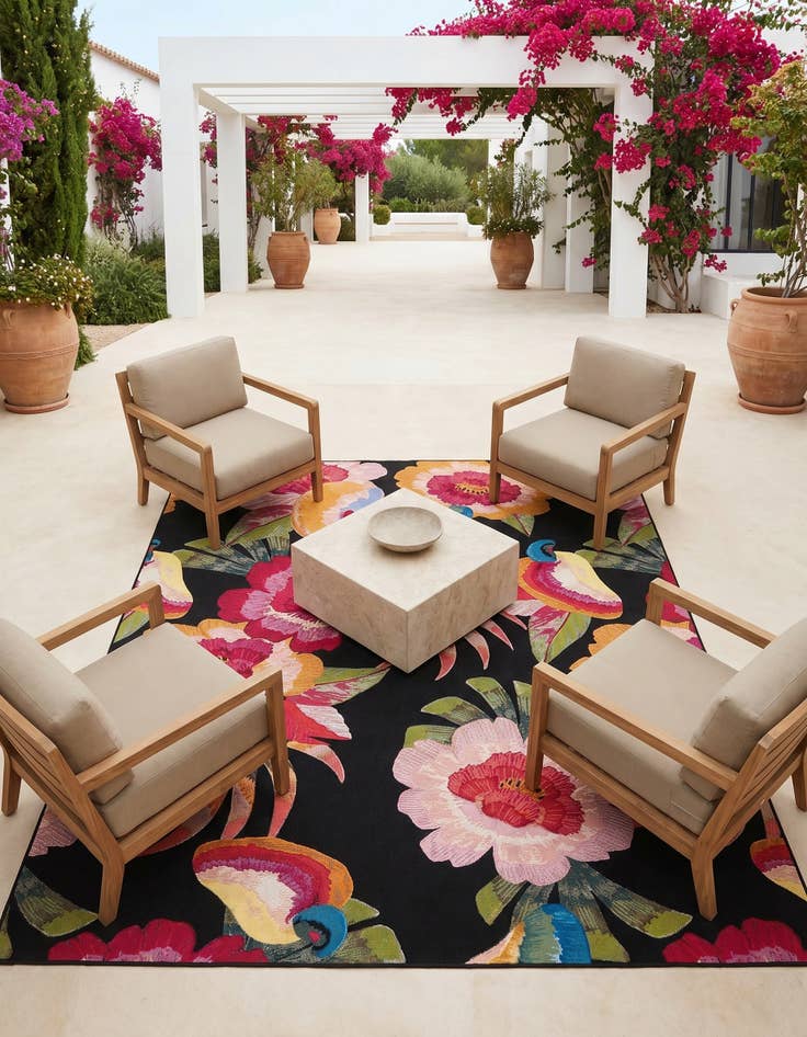 Detail image of 7' 10 x 7' 10 Easy-Clean Botanical Indoor / Outdoor Square Rug