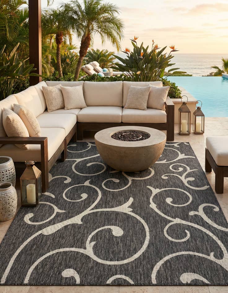 Detail image of 5' 3 x 8' Easy-Clean Botanical Indoor / Outdoor Rug