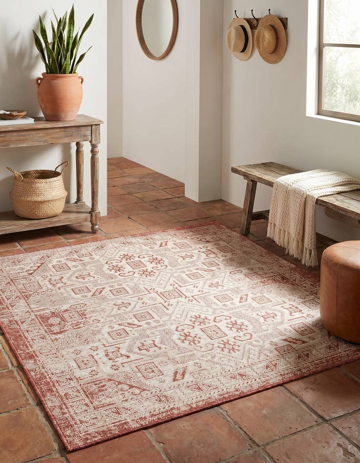 Detail image of 5' 3 x 5' 3 Easy-Clean Aztec Indoor / Outdoor Square Rug