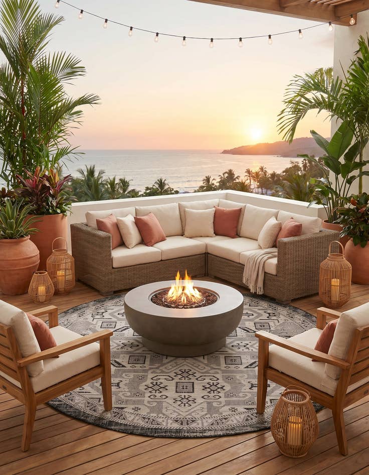 Detail image of 7' 10 x 7' 10 Easy-Clean Aztec Indoor / Outdoor Round Rug