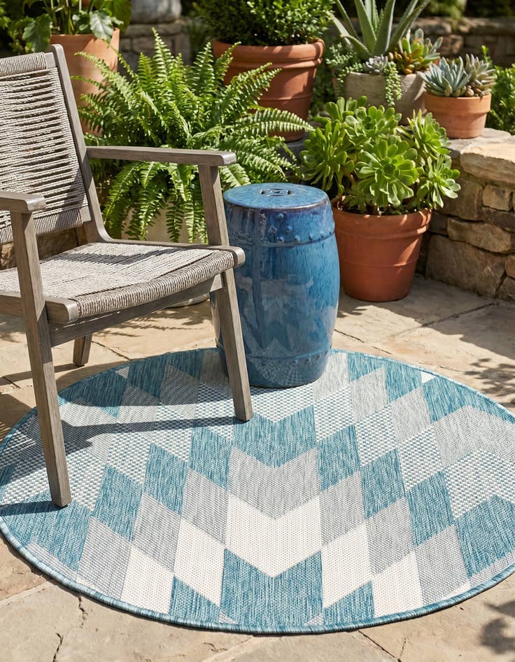 Detail image of 3' x 3' Easy-Clean Modern Indoor / Outdoor Round Rug