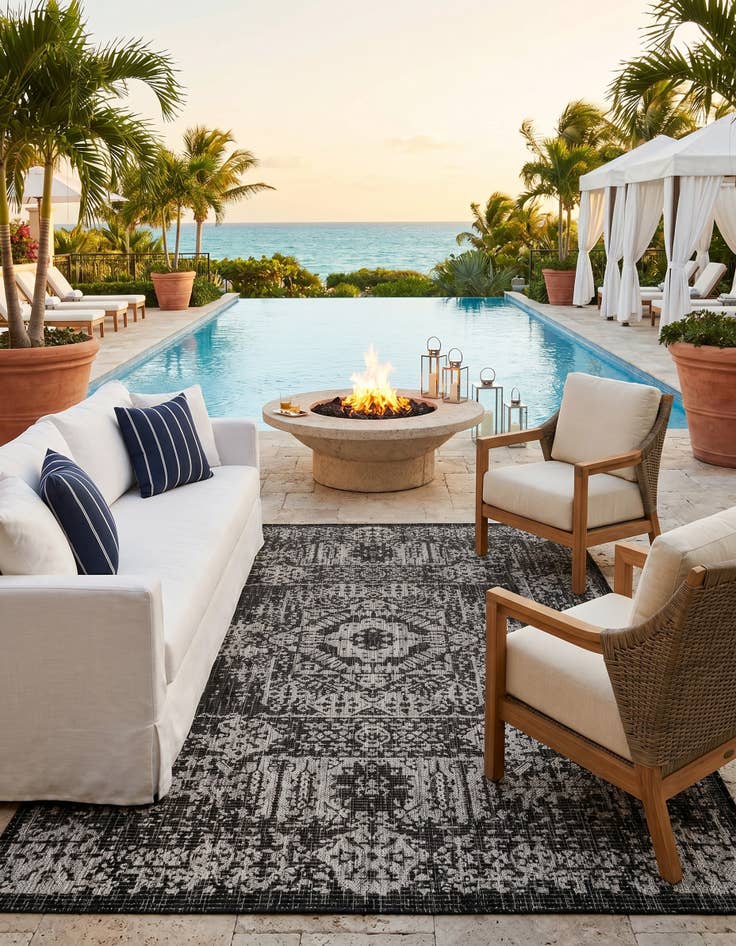 Detail image of 5' 3 x 8' Easy-Clean Traditional Indoor / Outdoor Rug