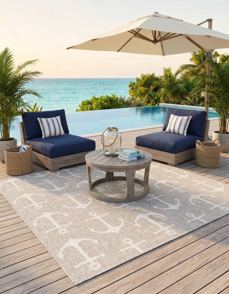 Detail image of 7' 10 x 7' 10 Easy-Clean Coastal Indoor / Outdoor Square Rug