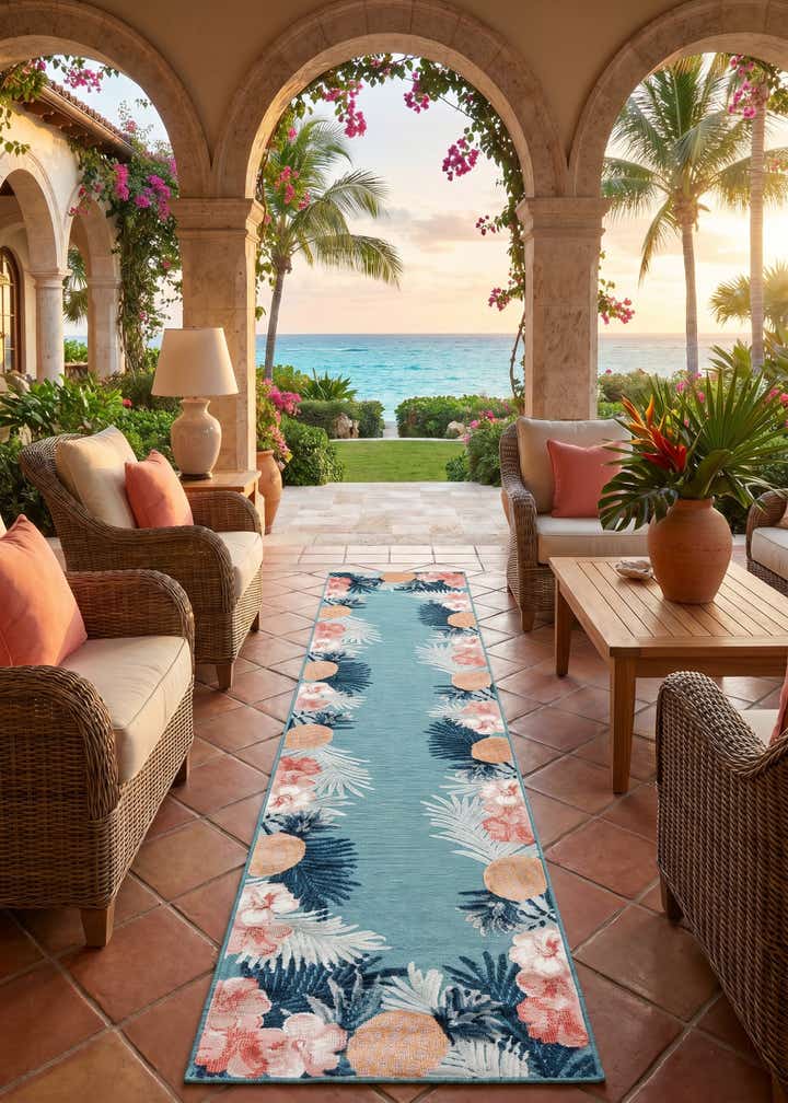 2' 7 x 12' Easy-Clean Botanical Indoor / Outdoor Runner Rug